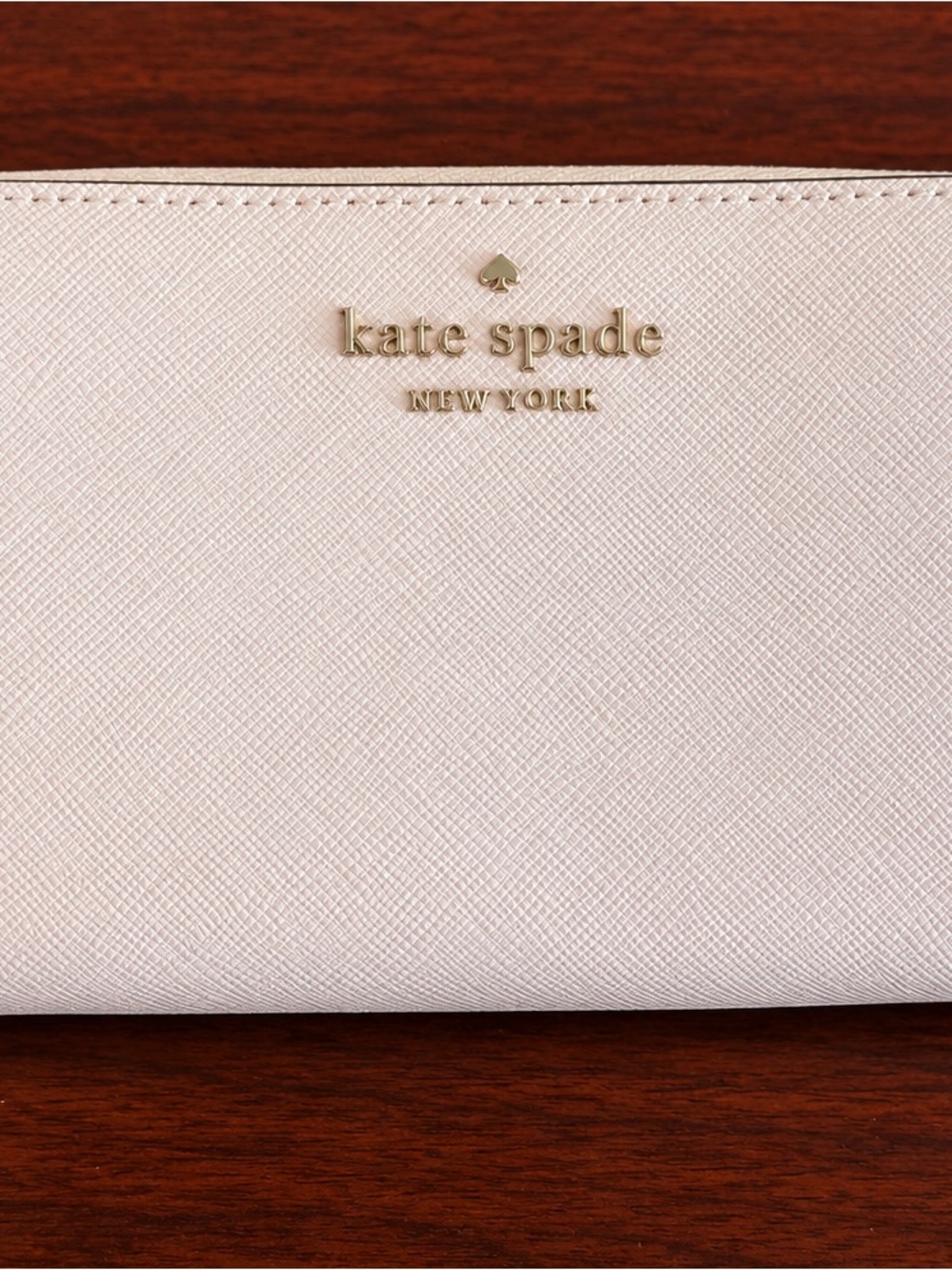 kate spade Pale Pink Saffiano Leather Zip Wallet with Gold Logo